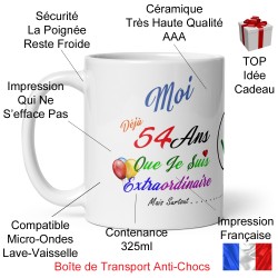 Tasse anniversaire 54 ans humour à offrir mug original