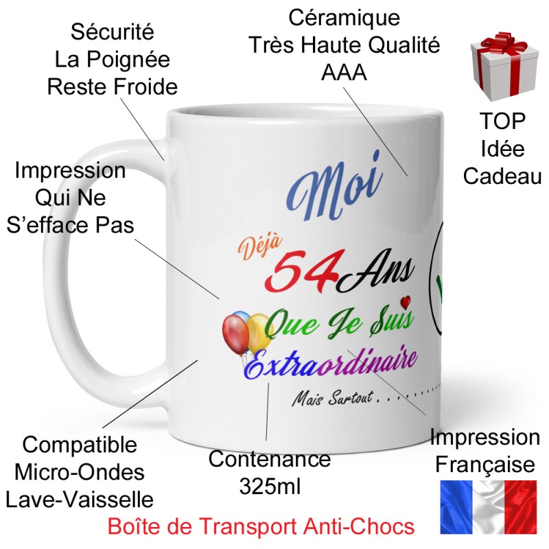 Tasse anniversaire 54 ans humour à offrir mug original
