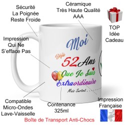 Tasse 52 ans humour anniversaire à offrir mug original
