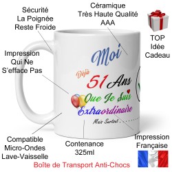 Tasse cadeau 51 ans humour anniversaire mug original