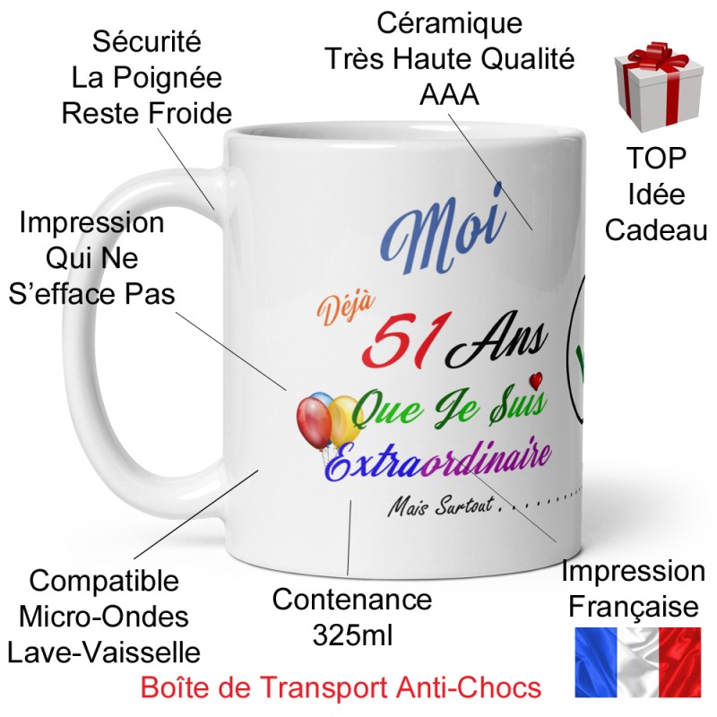 Tasse cadeau 51 ans humour anniversaire mug original