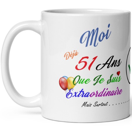 Tasse cadeau 51 ans humour anniversaire mug original