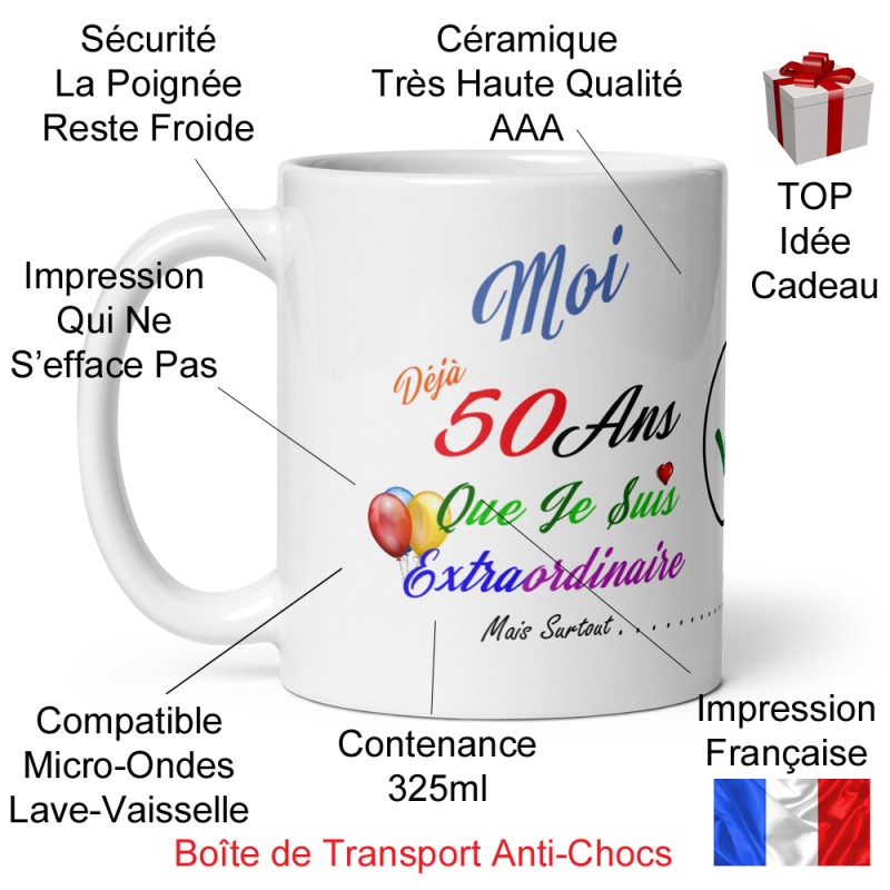 Mug 50 ans humour anniversaire à offrir tasse originale