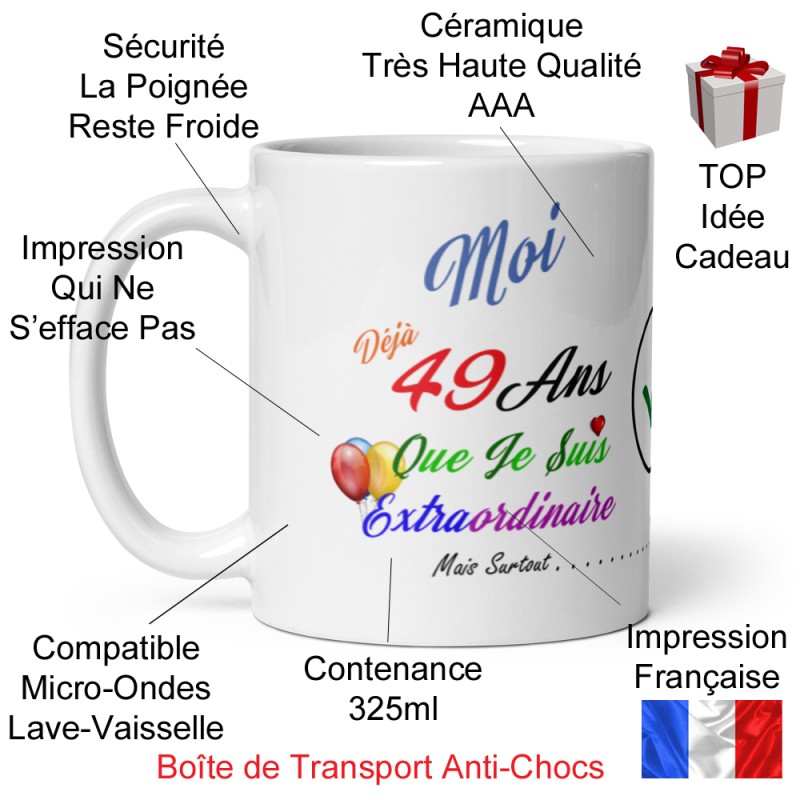 Tasse anniversaire 49 ans humour cadeau original mug à offrir