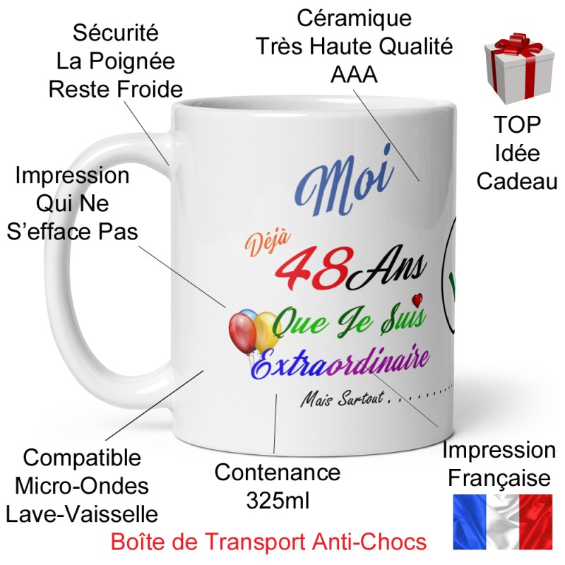 Mug anniversaire 48 ans pas cher tasse cadeau humour à offrir