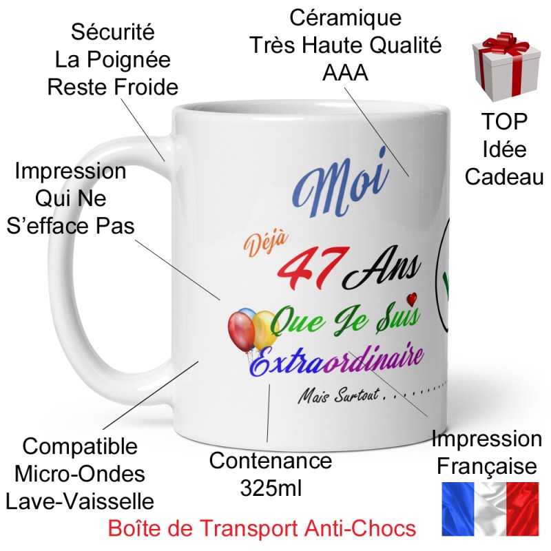Tasse humour 47 ans anniversaire mug à offrir pas chère