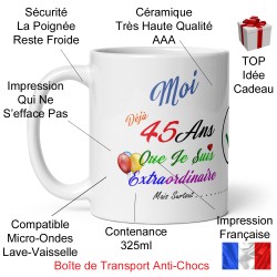 Tasse 45 ans anniversaire humour pas chère mug à offrir