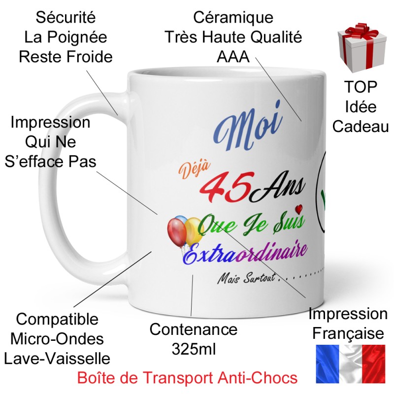 Tasse 45 ans anniversaire humour pas chère mug à offrir