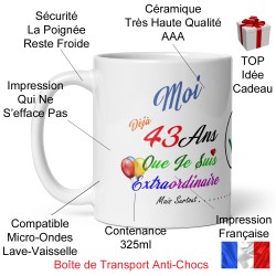 Tasse anniversaire 43 ans humour original mug à offrir
