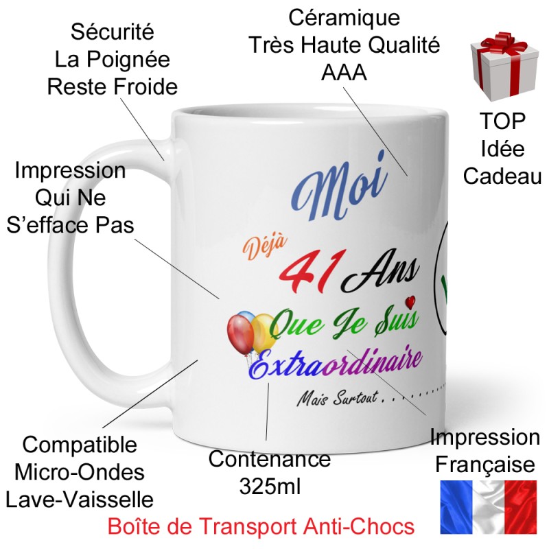 Mug anniversaire 41 ans pas cher cadeau humour décalé tasse originale