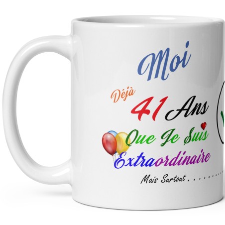 Mug anniversaire 41 ans pas cher cadeau humour décalé tasse originale
