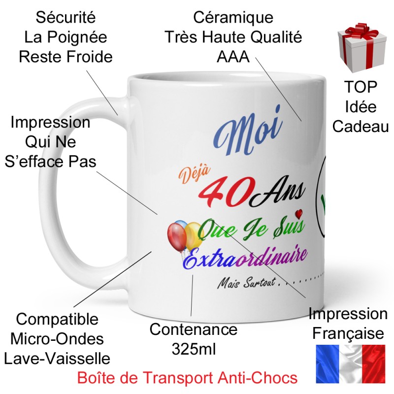Cadeau original 40 ans tasse humour anniversaire mug à offrir