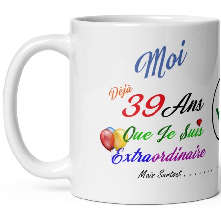 Mug anniversaire 39 ans cadeau drôle tasse à offrir humour subtil