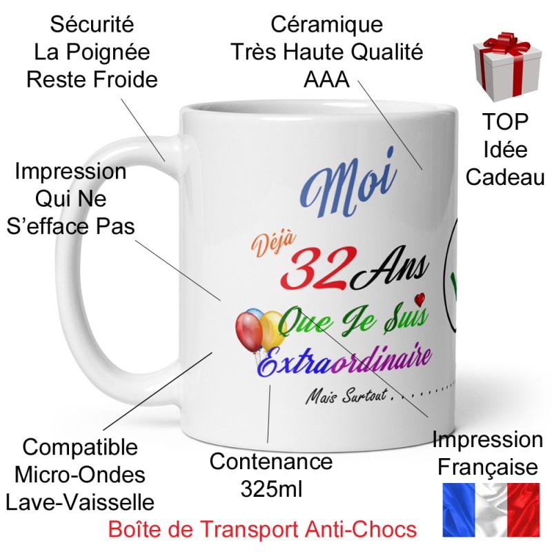 Tasse cadeau 32 ans humour mug anniversaire à offrir original
