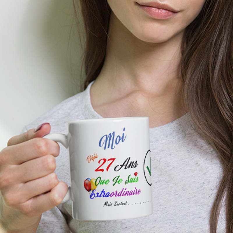 Humour anniversaire 27 ans : offrez un mug cadeau décalé et complice