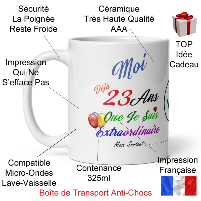 Mug à offrir anniversaire 23 ans – idée cadeau drôle et originale