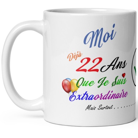 Tasse cadeau 22 ans avec message drôle – mug anniversaire à offrir