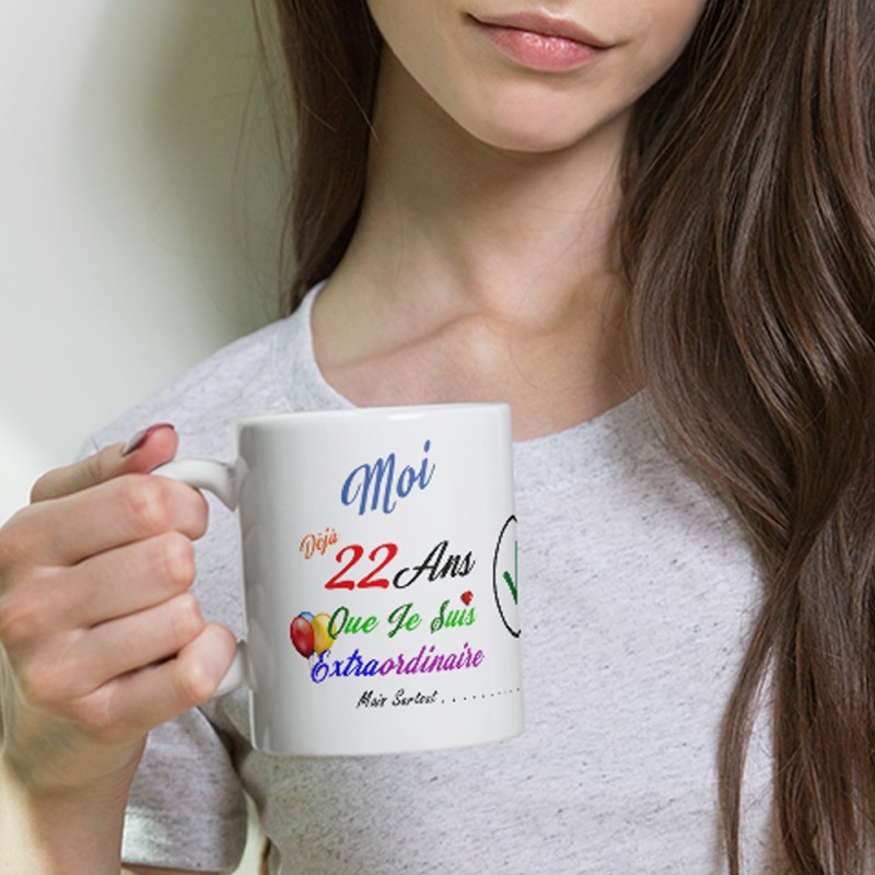 Tasse cadeau 22 ans avec message drôle – mug anniversaire à offrir