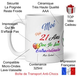 Mug humour 21 ans à offrir – idée cadeau originale et décalée