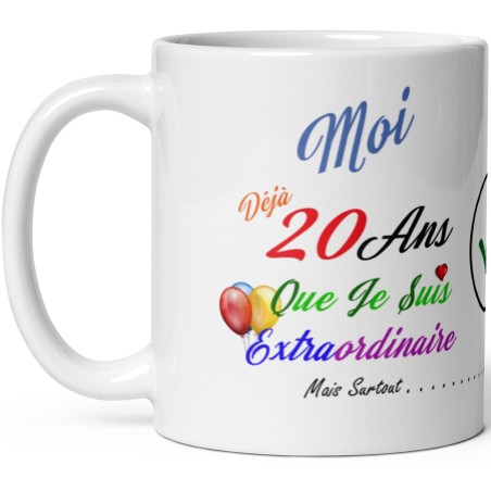 Tasse drôle 20 ans à offrir – Mug anniversaire avec message complice