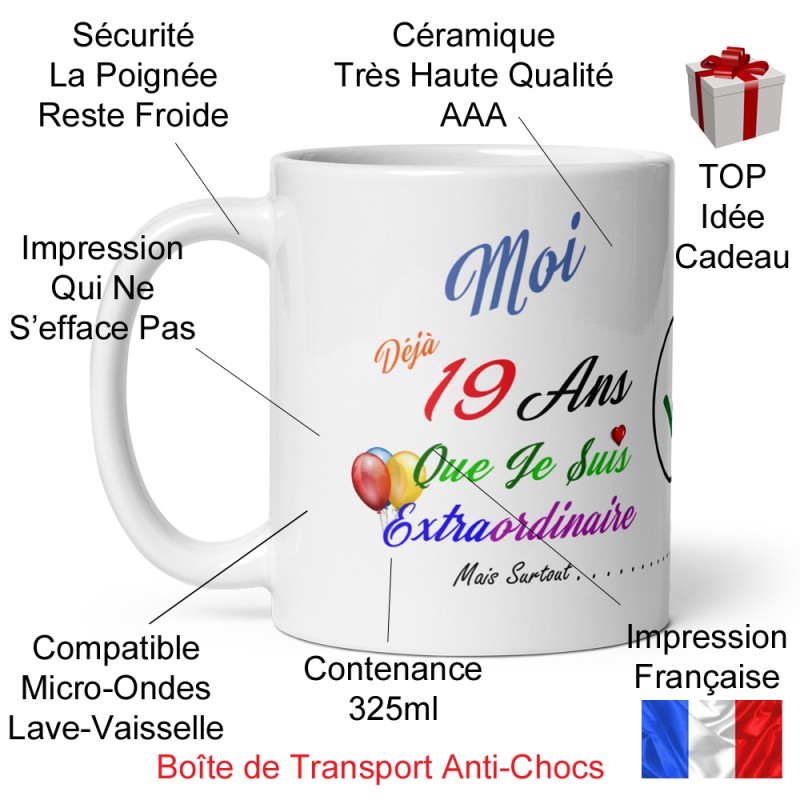 Mug anniversaire 19 ans pas chère – tasse cadeau drôle à offrir