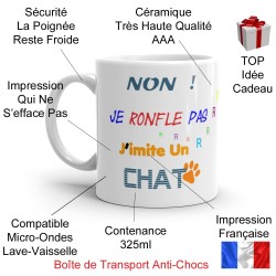 Tasse humour chat – Mug drôle “Je ronfle pas, j’imite un chat”