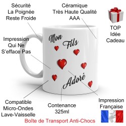 Tasse Mon Fils Adoré mug cadeau tendre avec message Je t’Aime