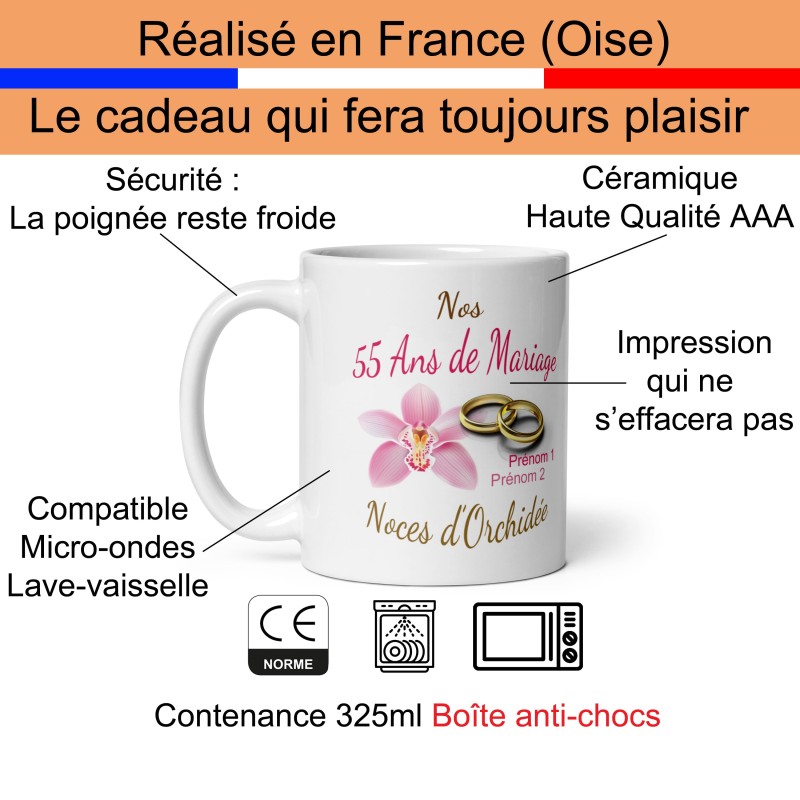 Tasse Nos 55 ans mariage personnalisée noces orchidée