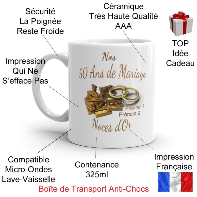 Mug personnalisé Nos 50 ans mariage noces d’or