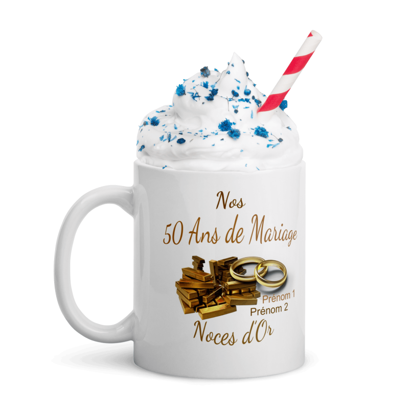 Mug personnalisé Nos 50 ans mariage noces d’or