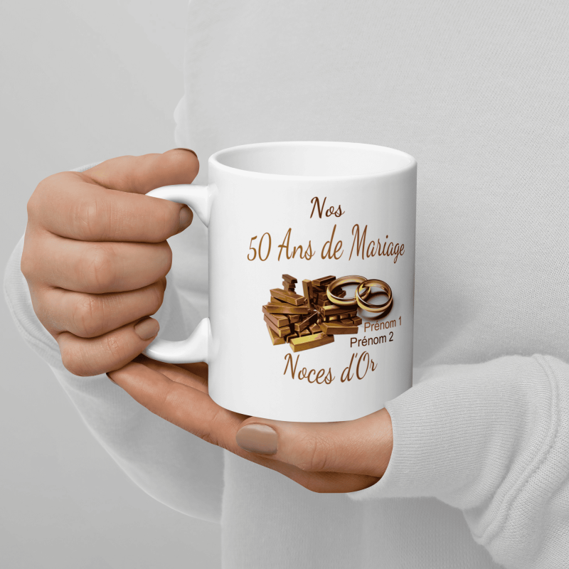 Mug personnalisé Nos 50 ans mariage noces d’or