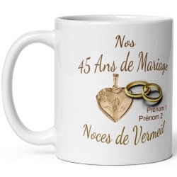 Mug personnalisé Nos 45 ans mariage noces de vermeil