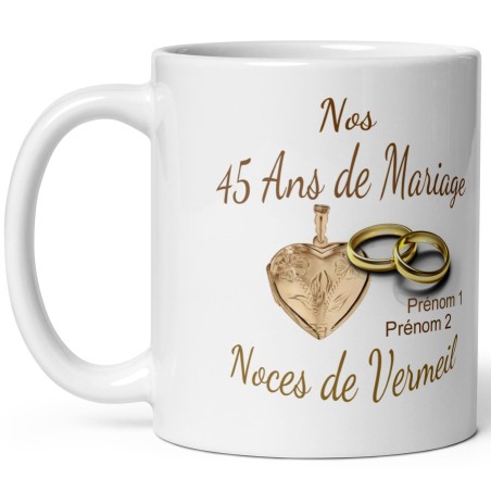 Mug personnalisé Nos 45 ans mariage noces de vermeil