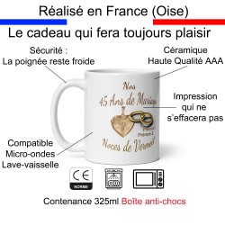 Mug personnalisé Nos 45 ans mariage noces de vermeil