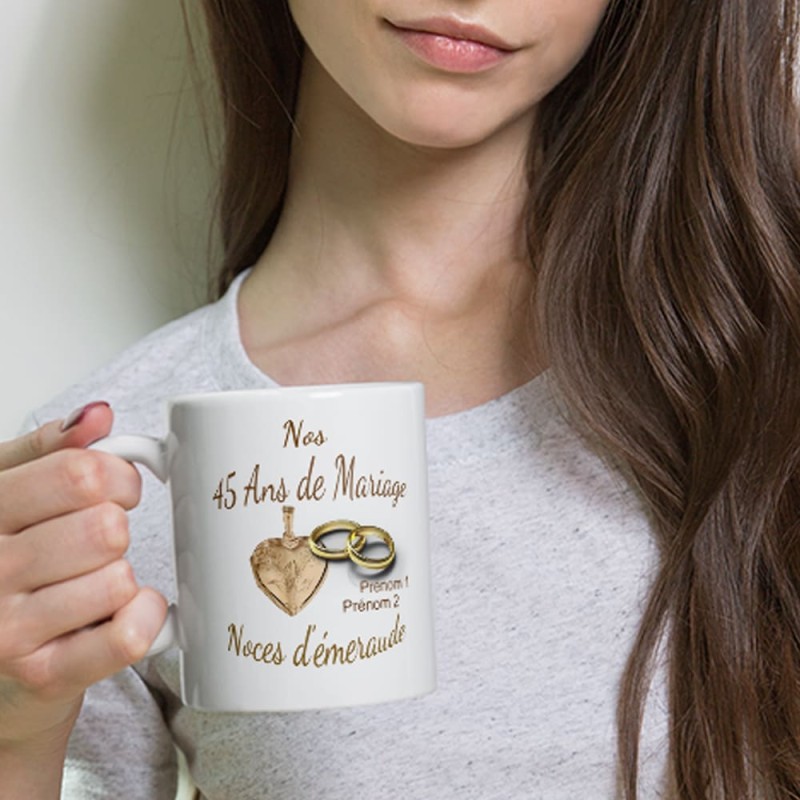 Mug personnalisé Nos 45 ans mariage noces de vermeil