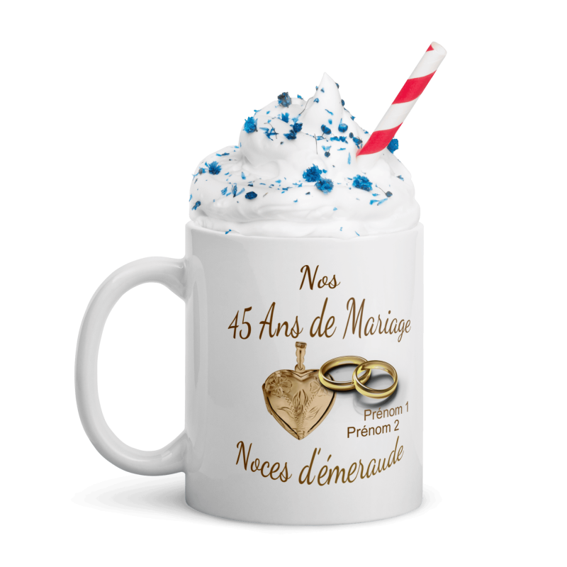 Mug personnalisé Nos 45 ans mariage noces de vermeil