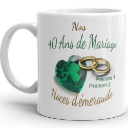 Mug noces d’émeraude personnalisation 40 ans mariage