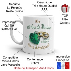 Mug noces d’émeraude personnalisation 40 ans mariage