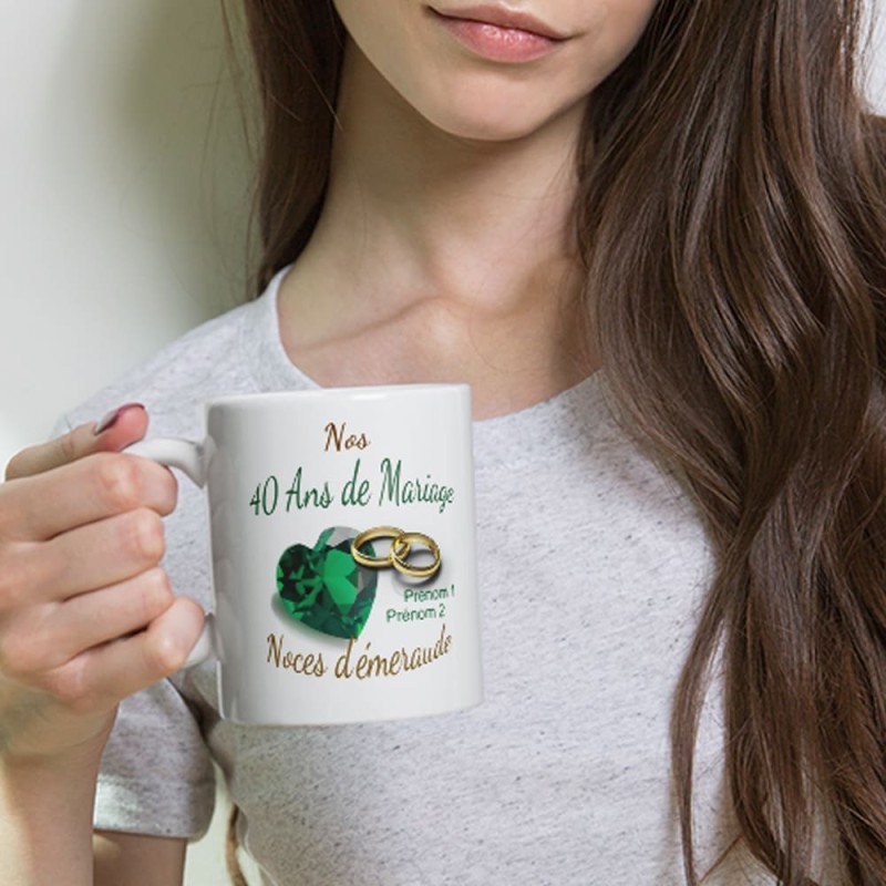 Mug noces d’émeraude personnalisation 40 ans mariage