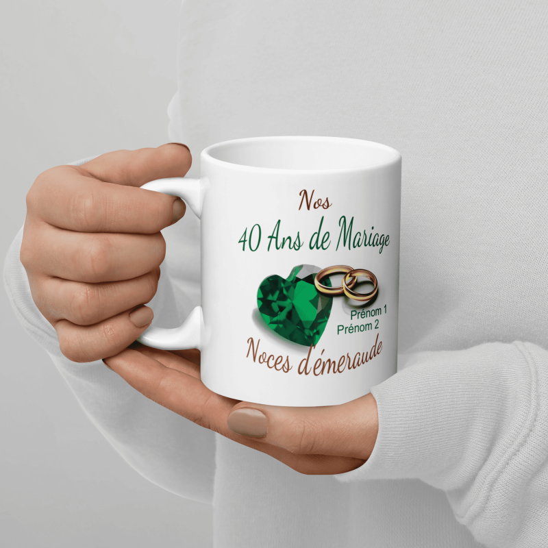 Mug noces d’émeraude personnalisation 40 ans mariage