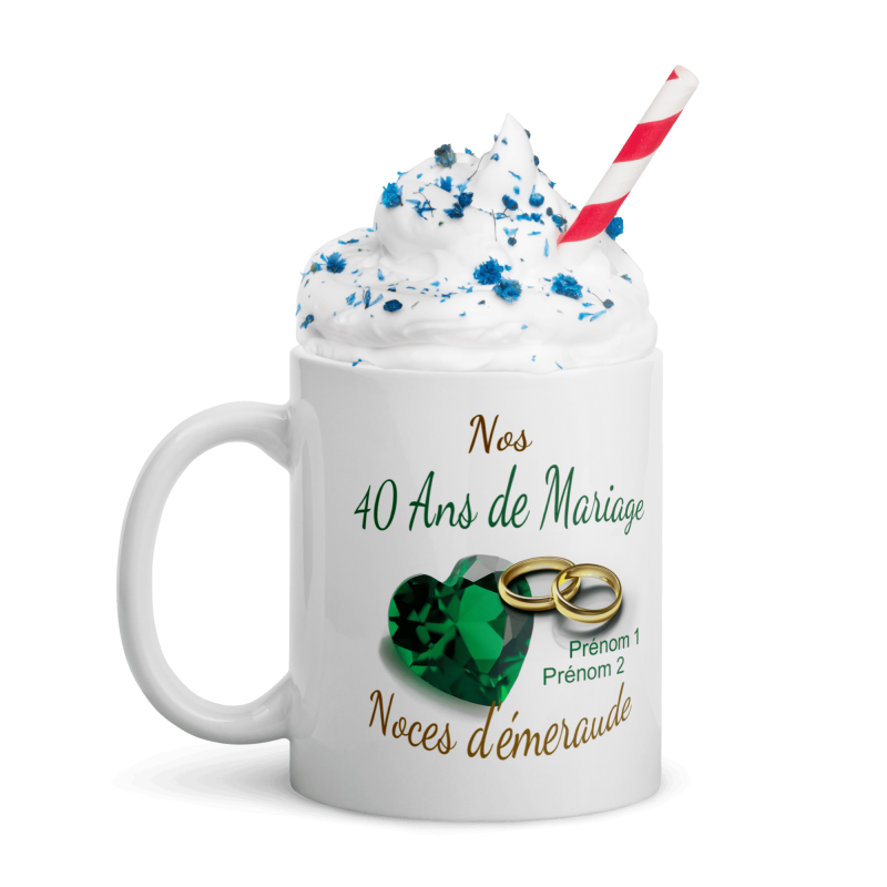 Mug noces d’émeraude personnalisation 40 ans mariage