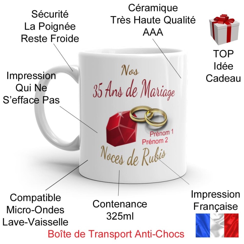 Mug noces de rubis personnalisation 35 ans mariage