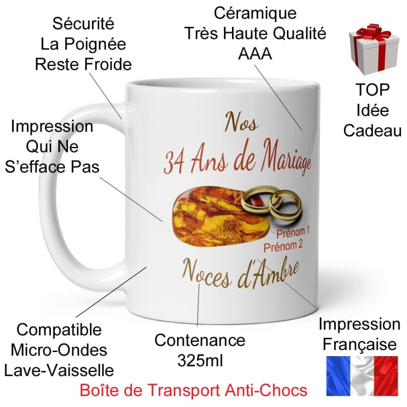 Mug noces d’ambre personnalisation 34 ans mariage