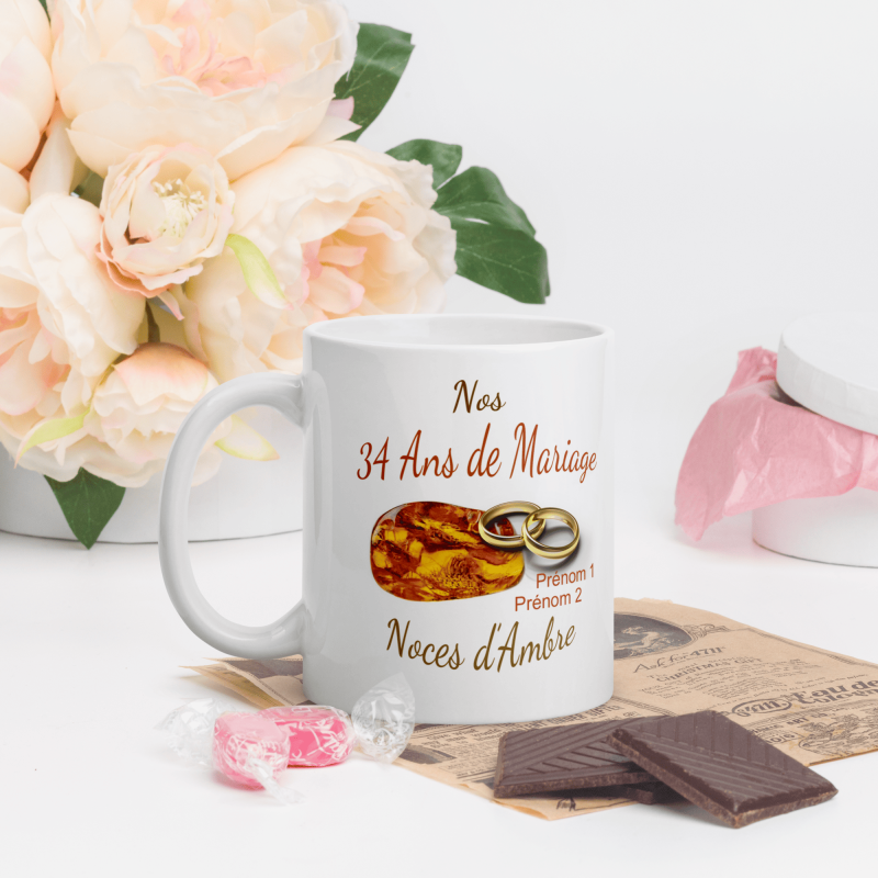 Mug noces d’ambre personnalisation 34 ans mariage
