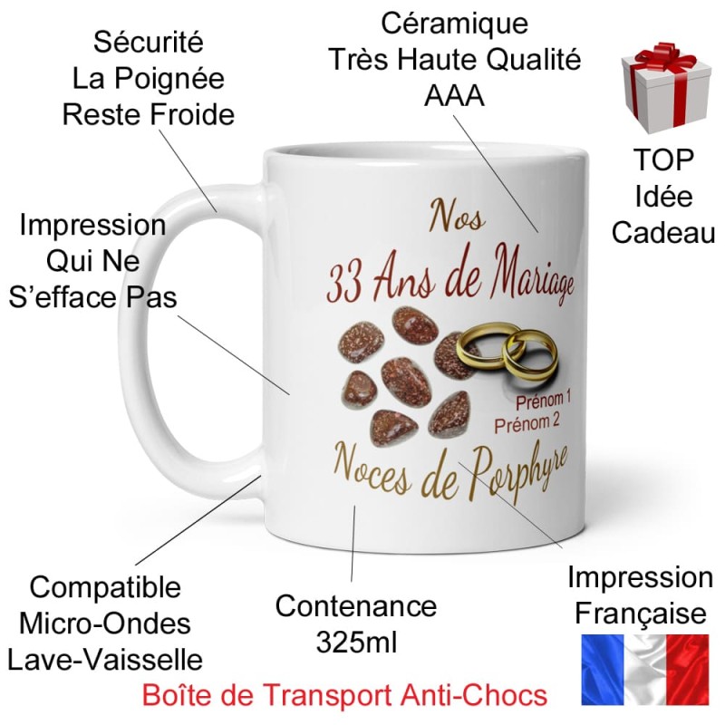 Mug noces de porphyre personnalisation 33 ans mariage