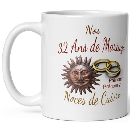 Mug noces de cuivre personnalisation 32 ans mariage