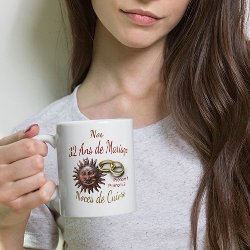 Mug noces de cuivre personnalisation 32 ans mariage