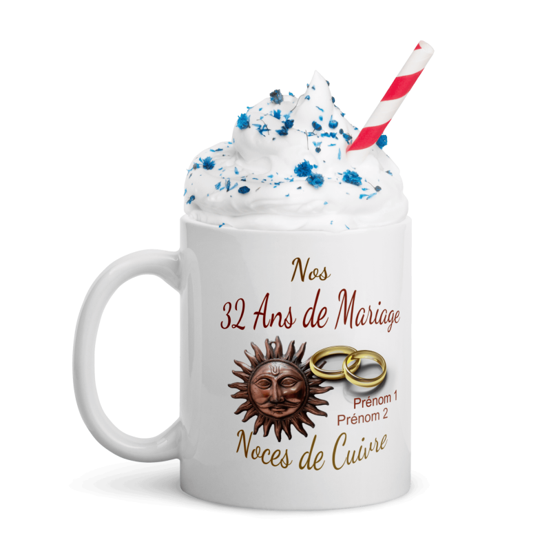 Mug noces de cuivre personnalisation 32 ans mariage