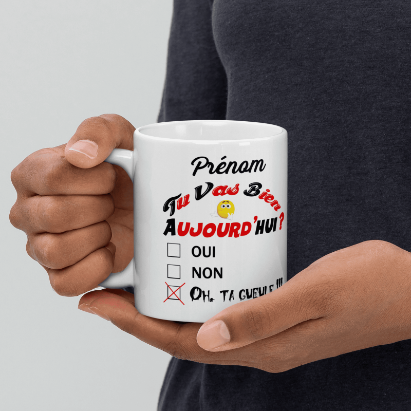 Mug humour prénom à personnaliser case cochée