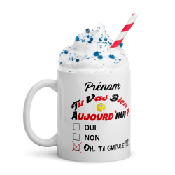 Mug humour prénom à personnaliser case cochée